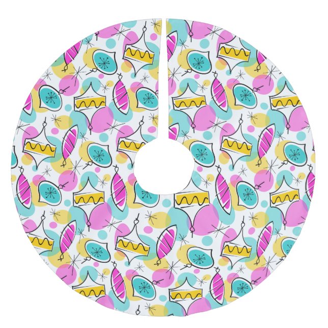 Retro Träd Baubles Multi träd skirt Julgransmatta Borstad Polyester (Framsidan)