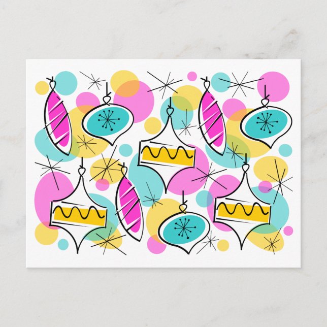 Retro Träd Baubles Multi vycard Vykort (Framsida)