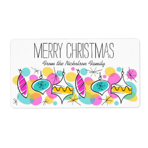 Retro Träd Baubles - stor juletikett Fraktsedel