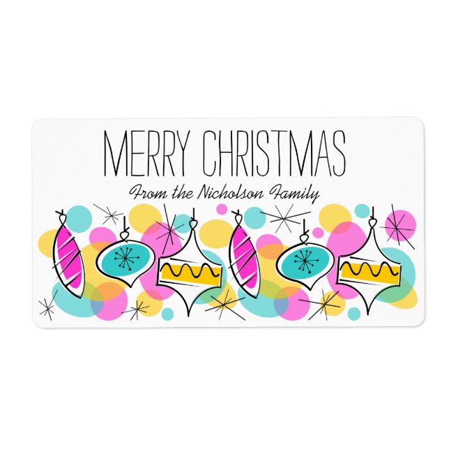 Retro Träd Baubles - stor juletikett Fraktsedel (Framsidan)