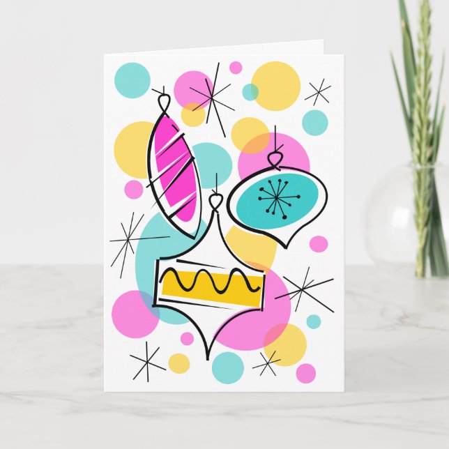 Retro Träd Baubles text hälsning card lodrät Helgkort (Framsida)