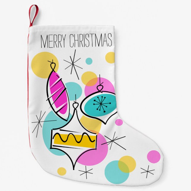 Retro Träd Baubles Text-lagring röd bak Liten Julstrumpa (Framsidan)