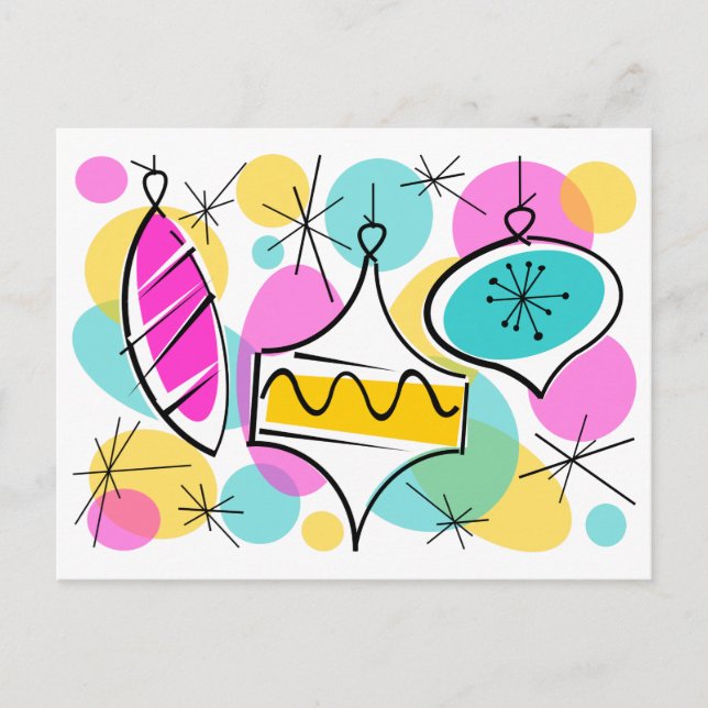 Retro Träd Baubles-vykort Vykort (Framsida)