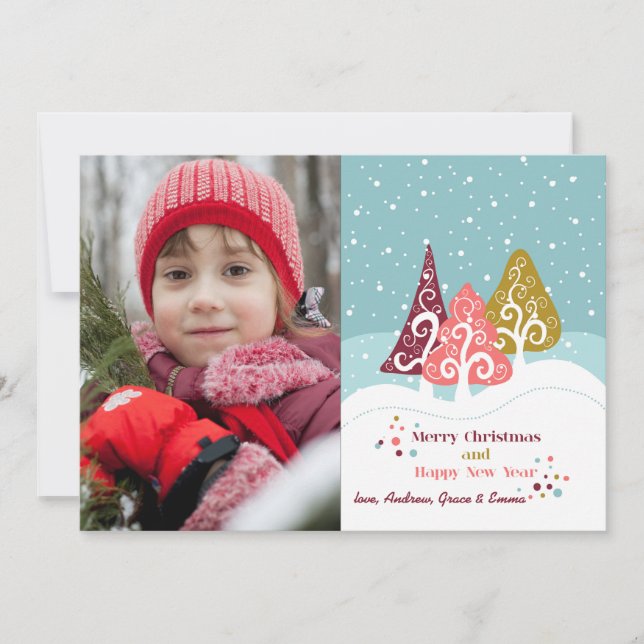 Retro Träd Foto Julkort (Framsida)