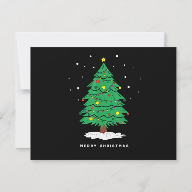 Retro Träd God Jul Gran Ljusslingar Julkort (Framsida)