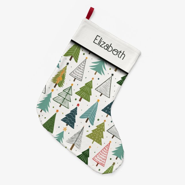 Retro Träd Stor Julstrumpa (Framsidan (Hängande))