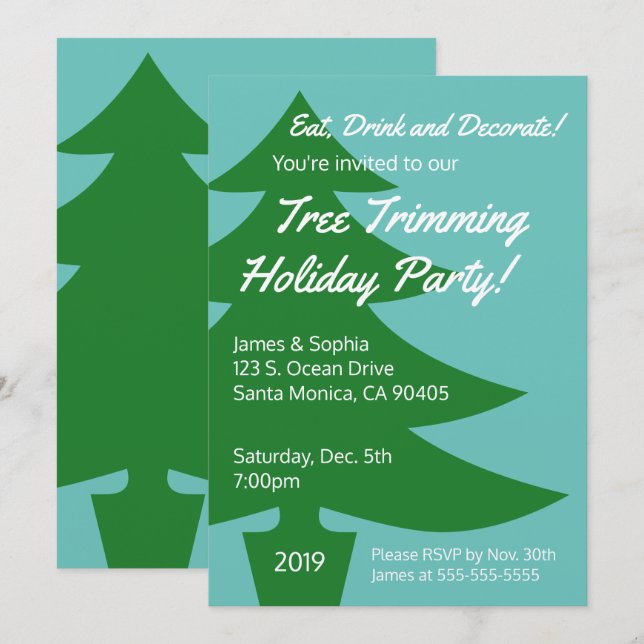 Retro Träd Trimming Julfest Inbjudan (Fram/baksida)