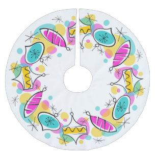 Retro trädBaubles cirklar trädkjolen Julgransmatta Borstad Polyester