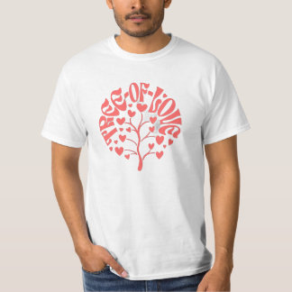 Retro "Trädet av kärlek" Hjärtat typografi Korall T Shirt