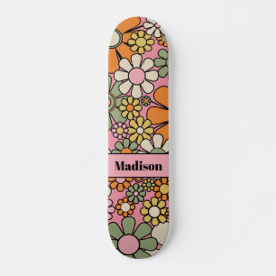 Retro Trädgårdsblommor Groovy 60-70-tal Floralt Na Mini Skateboard Bräda 18,5 Cm