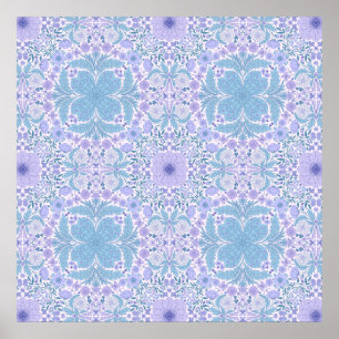 Retro trädgårdsblommor i blått och violett poster