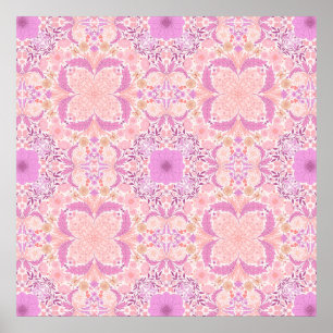 Retro trädgårdsblommor i rosa poster