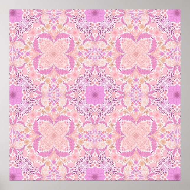 Retro trädgårdsblommor i rosa poster (Framsidan)