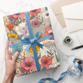 Retro Trädgårdsblomning Presentpapper