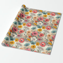 Retro Trädgårdsblomning Presentpapper