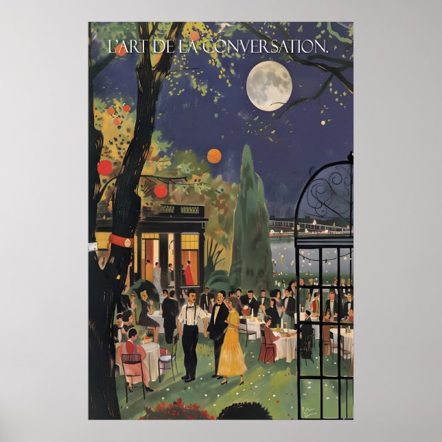 Retro Trädgårdsfest Konsttryck Månljust Soaré Vägg Poster (Framsidan)
