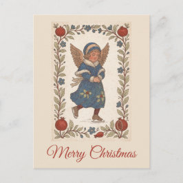 Retro traditional Christmas skating Angel floral Vykort