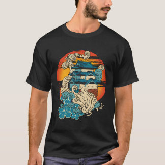 Retro Traditional Japansk Art Bygger Cityscape T Shirt