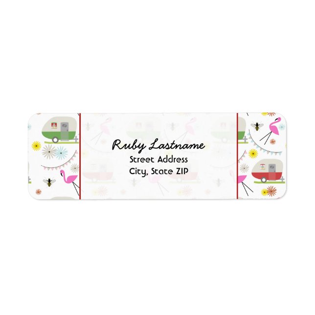 Retro Trailers & Flamingos-adressetikett Returadress Etikett (Framsidan)