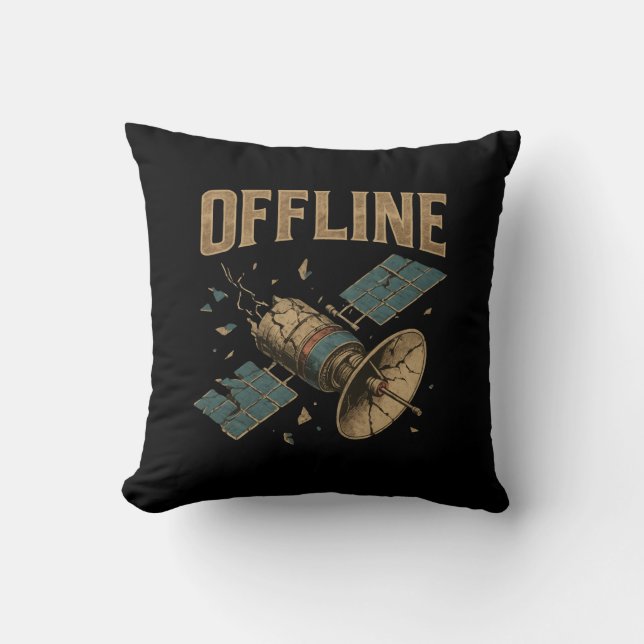 Retro trasig satellit "FRÅNKOPPLAD" Rymdkonst Kudde (Framsida)
