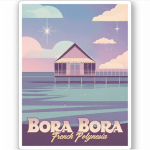 Retro Travel 80s Neon Bora Fransk Polynesia Klistermärken