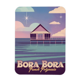 Retro Travel 80s Neon Bora Fransk Polynesia Magnet