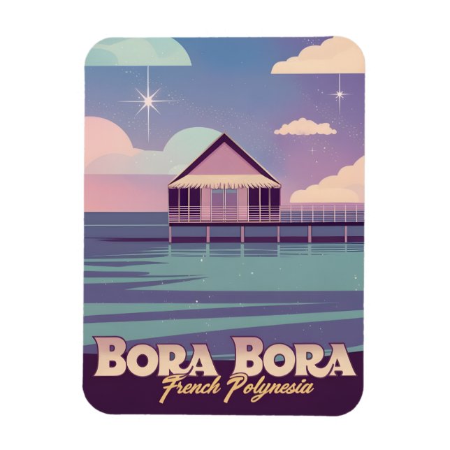 Retro Travel 80s Neon Bora Fransk Polynesia Magnet (Vertikal)