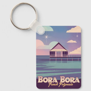 Retro Travel 80s Neon Bora Fransk Polynesia Nyckelring