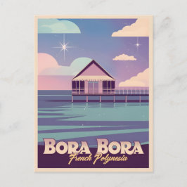 Retro Travel 80s Neon Bora Fransk Polynesia Vykort