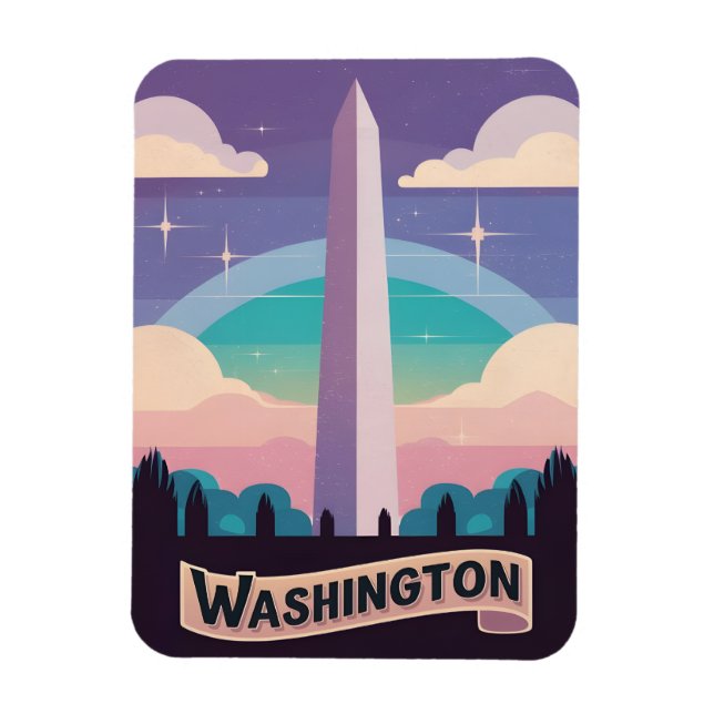 Retro Travel 80s Neon Washington Monument Lofi Art Magnet (Vertikal)