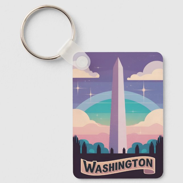 Retro Travel 80s Neon Washington Monument Lofi Art Nyckelring (Framsida)