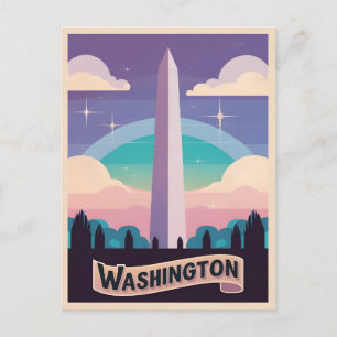 Retro Travel 80s Neon Washington Monument Lofi Art Vykort