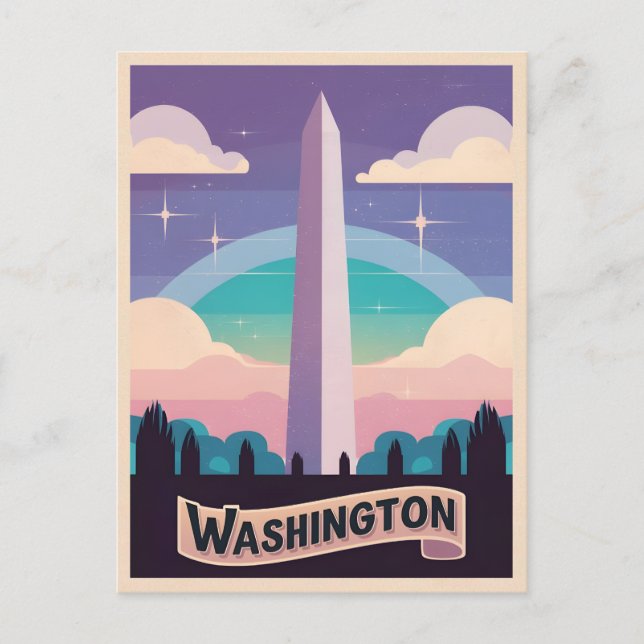 Retro Travel 80s Neon Washington Monument Lofi Art Vykort (Framsida)