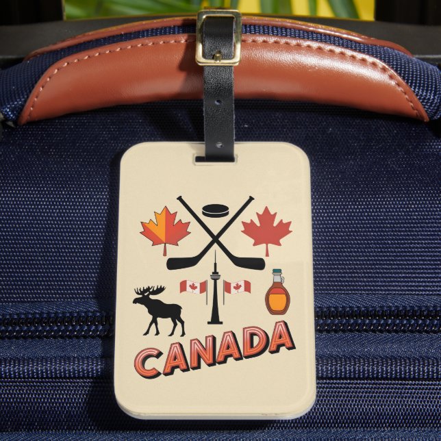 Retro Travel Canada Iconic National Symbols Bagagebricka (Framsida Insitu 2)