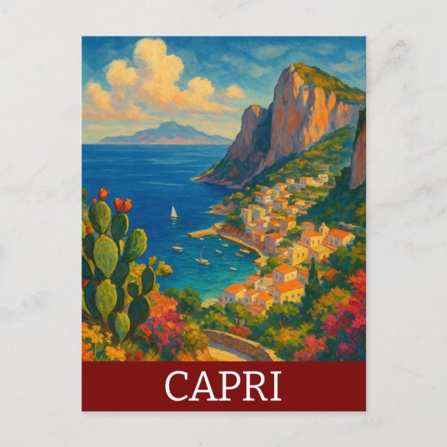 Retro Travel Capri Italien Scenery Vykort (Framsida)