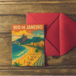 Retro Travel Copacabana Rio de Janeiro Brasilien Vykort