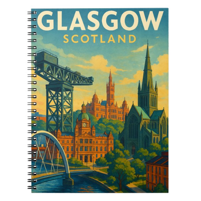 Retro Travel Glasgow Skottland Anteckningsbok (Framsidan)