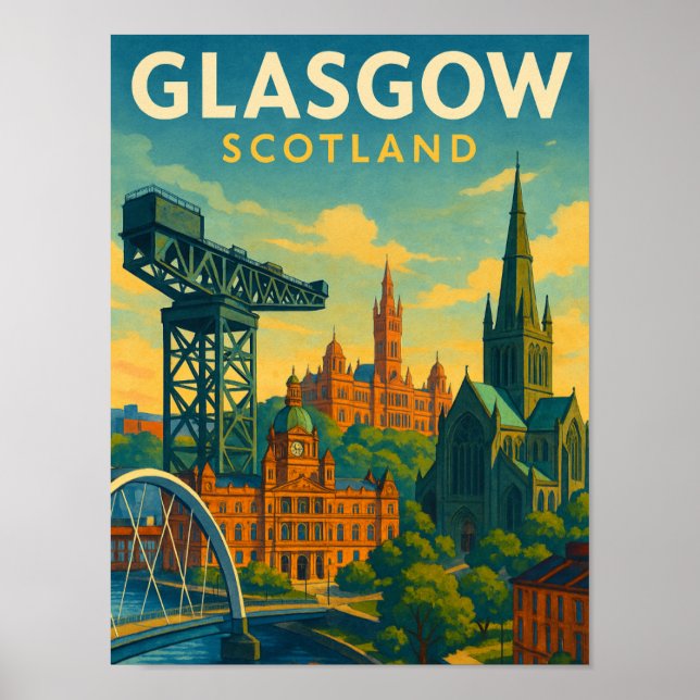 Retro Travel Glasgow Skottland Poster (Framsidan)