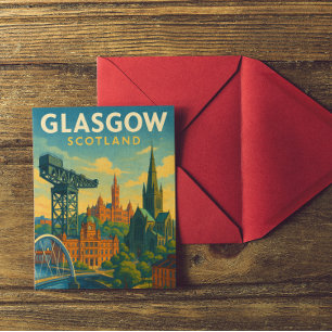 Retro Travel Glasgow Skottland Vykort