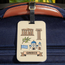 Retro Travel Greece Iconic National Symbols Bagagebricka
