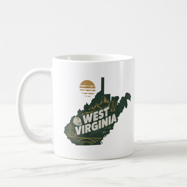 Retro Travel Iconic Väster Virginia Graphic Kaffemugg (Vänster)
