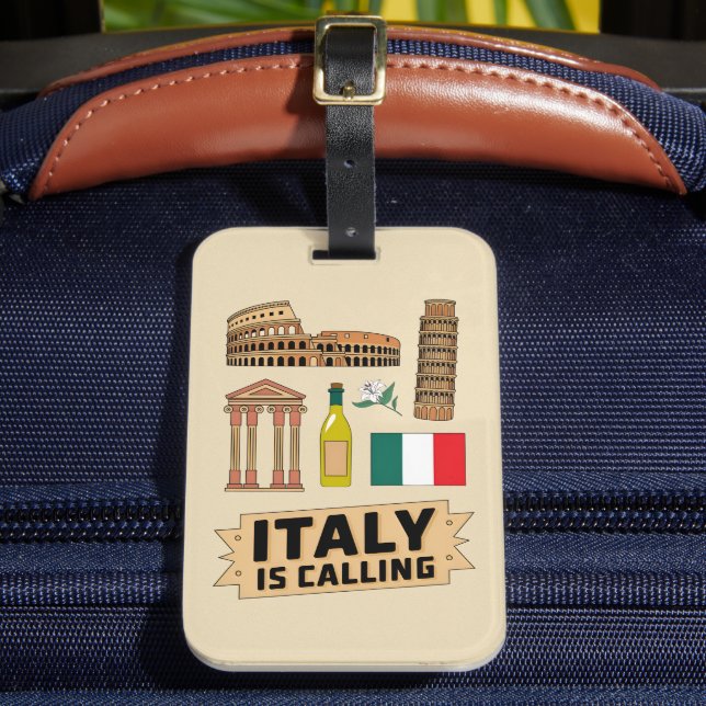 Retro Travel Italy Iconic National Symbols Bagagebricka (Framsida Insitu 2)
