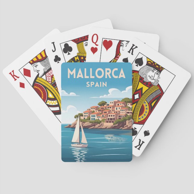 Retro Travel Mallorca Spain Seaside Landscape Casinokort (Baksidan)