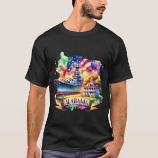 Retro Travel Map US States Alabama USA State Map T Shirt