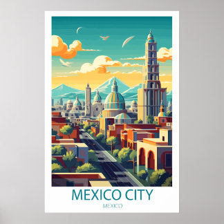 Retro Travel Mexico City Destination Wall Art Poster
