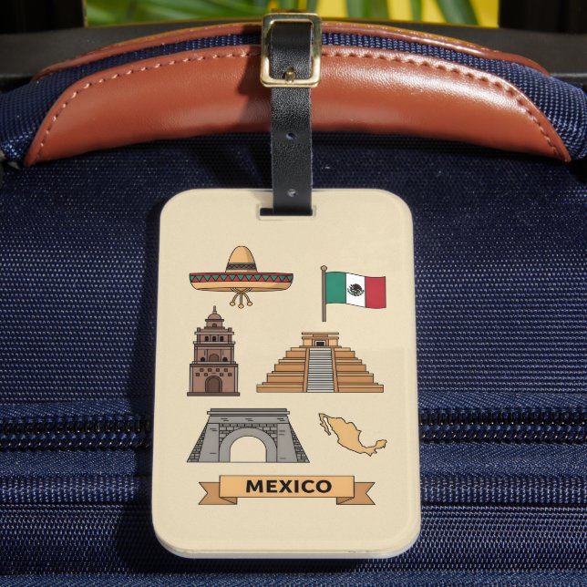 Retro Travel Mexico Iconic National Symbols  Bagagebricka (Framsida Insitu 2)