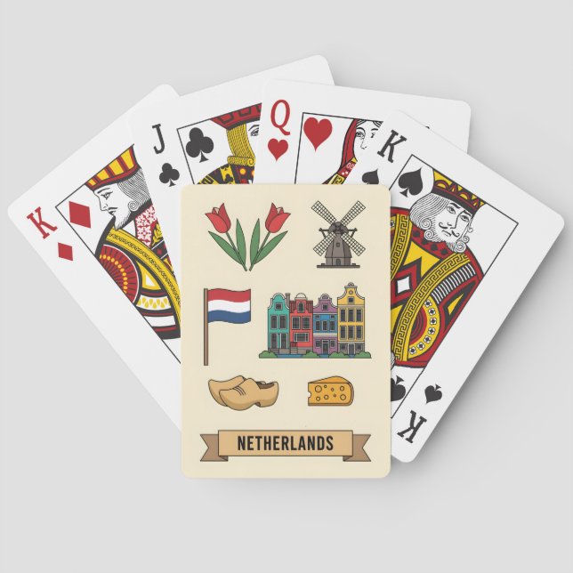 Retro Travel Netherlands Iconic Cultural Symbols Casinokort (Baksidan)