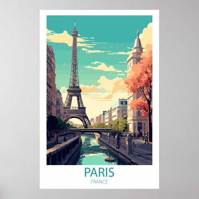 Retro Travel Paris Frankrike Destination Wall Art Poster (Framsidan)