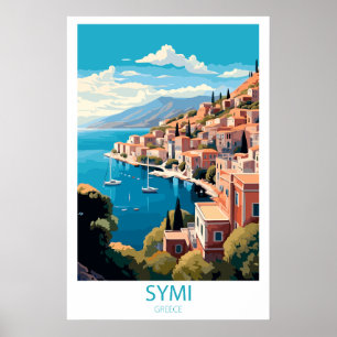 Retro Travel Symi Greece Destination Wall Art Poster