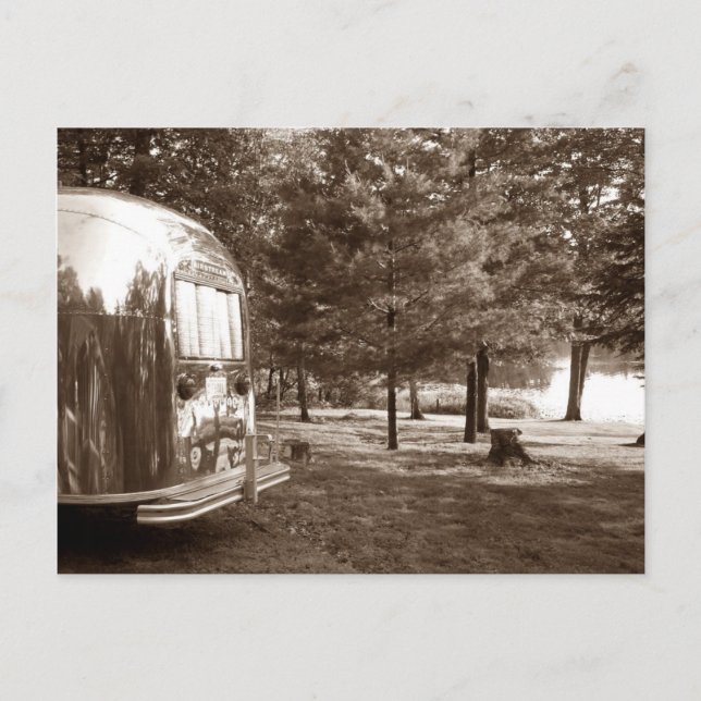 Retro Travel Trailer Camping Resa med vykort-Vinta Vykort (Framsida)